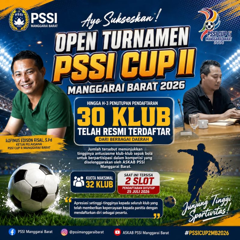 H-3 PENUTUPAN PENDAFTARAN, PSSI CUP II MANGGARAI BARAT SUDAH DIIKUTI 30 KLUB